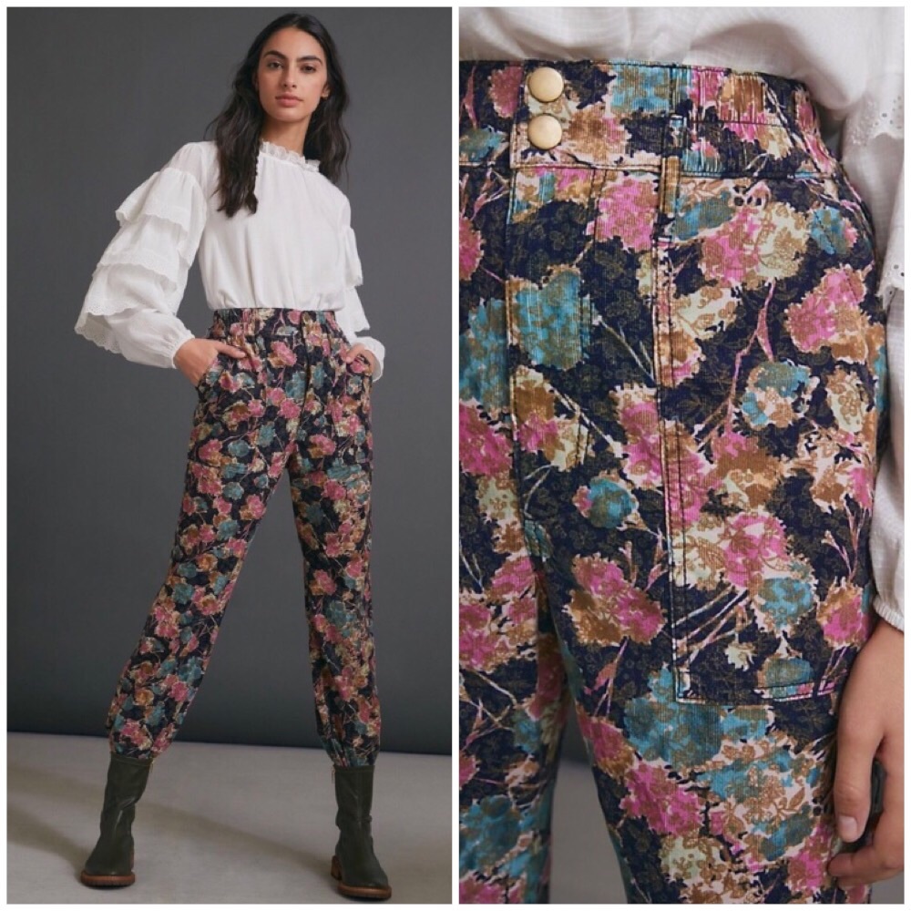 ANTHROPOLOGIE ANISA FLORAL CORDUROY JOGGERS